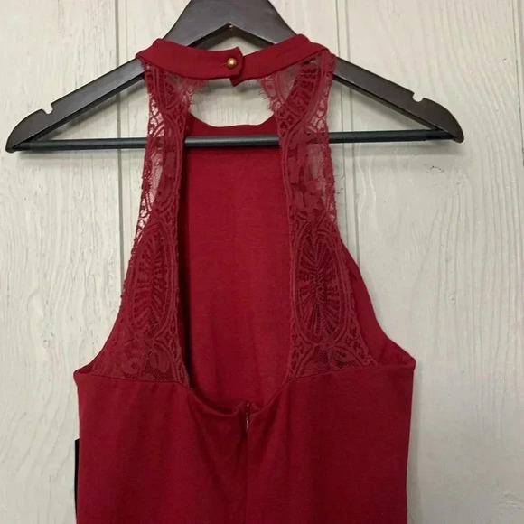 Lulus Hometown Girl Red Wine Lace Skater Mini Dress Halter Open Back | size XL - Picture 6 of 11